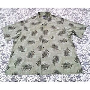 AxCess Shirt Men's XXL Button Up 100% Rayon Green Tropical Print Short Sleeve